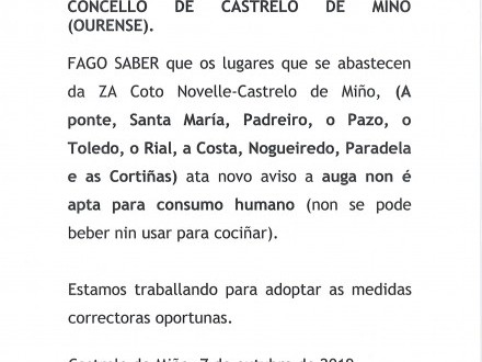 NOTA INFORMATIVA: Aviso de agua no apta para consumo humano